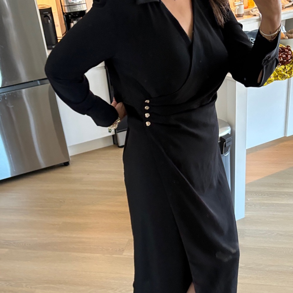 Classic Black MNG Wrap Midi Dress - Picture 5 of 7